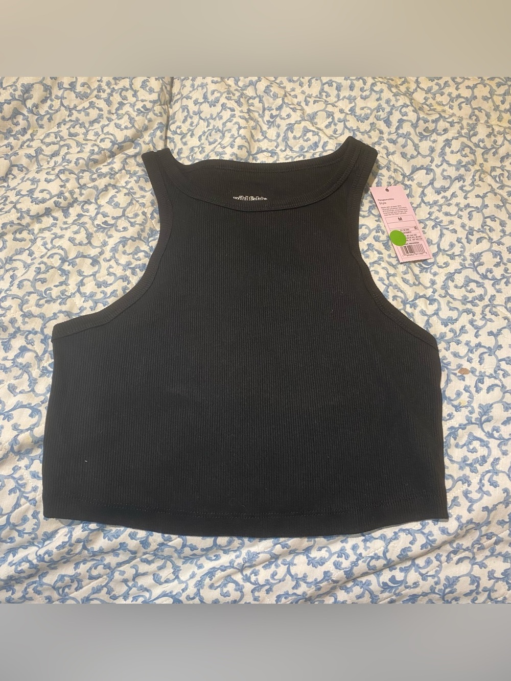 Wild Fable Black Ribbed Cropped Tank Top Size Medium NWT